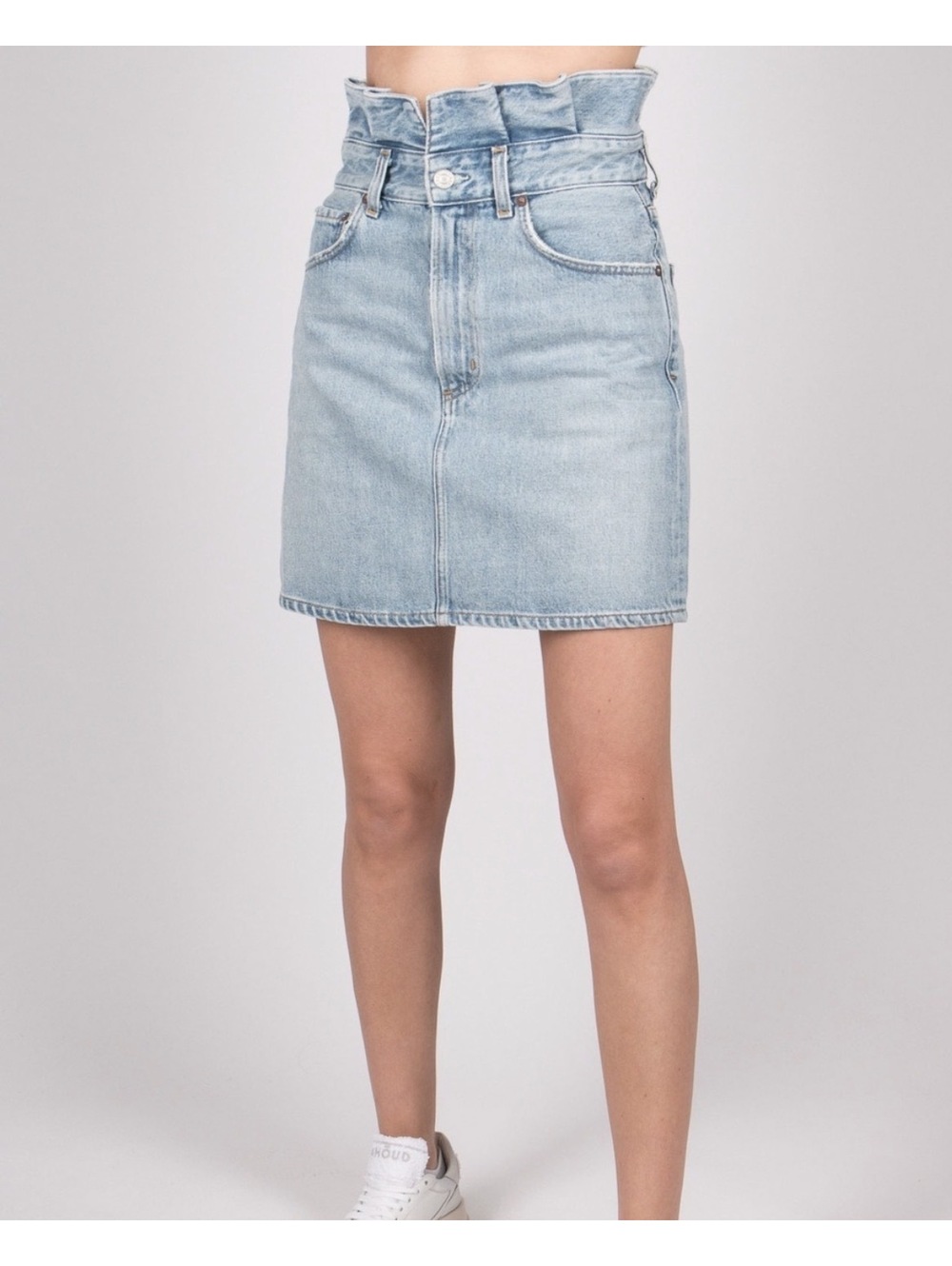 AGOLDE Paperbag Waist Light Wash Denim Mini Skirt High Rise Size 24